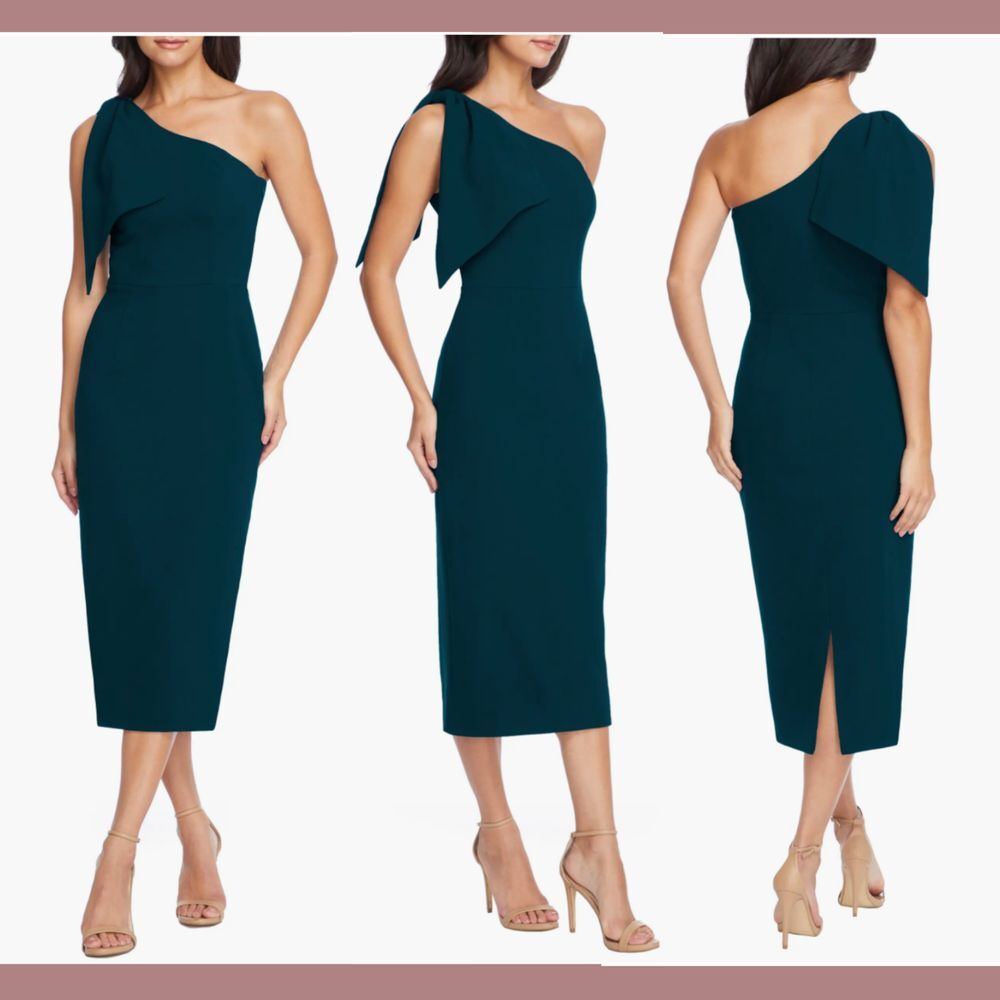 NEW $148 Dress The‎ Population [ XL ] Tiffany One Shoulder Midi Dress Pine